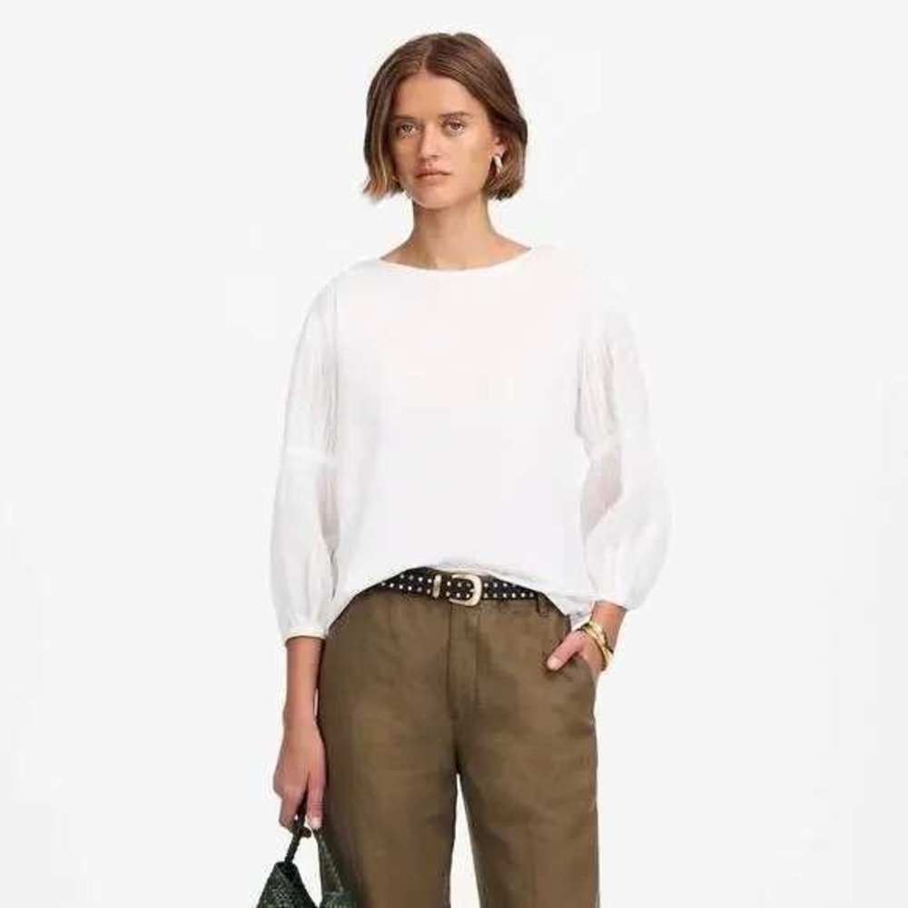 Madewell Puff-Sleeve Drop-Shoulder Knit‎ Top White NWOT